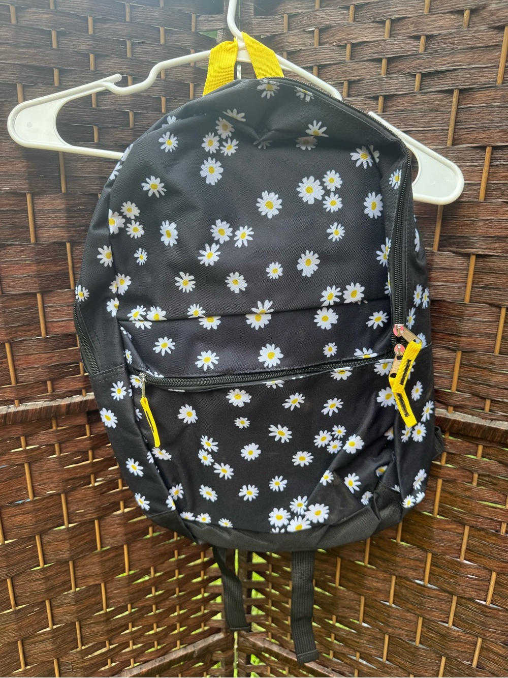 Kids Black Daisy Print Backpack with Yellow Trim